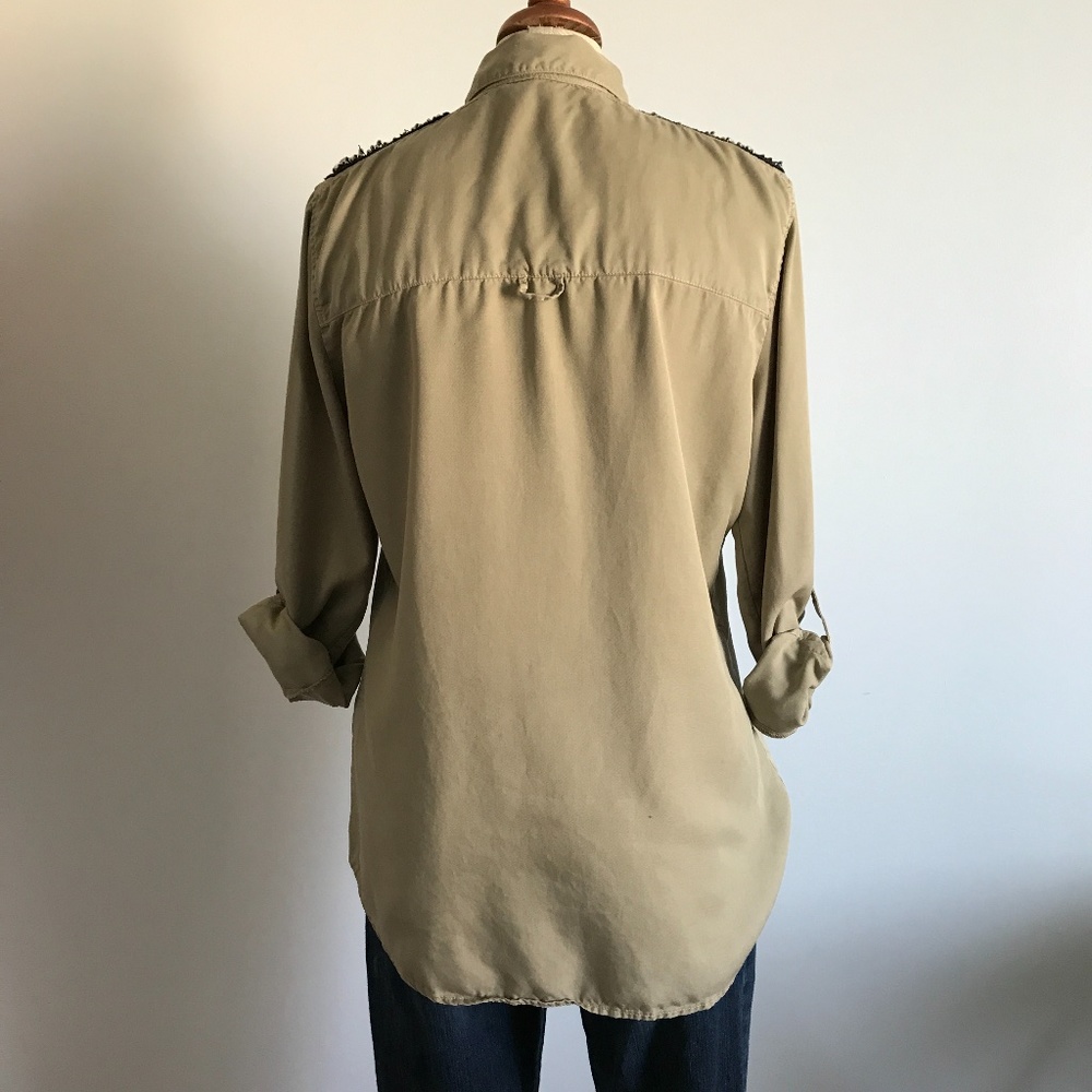 Zara - Tan Military Long Sleeve Button Up Shirt - Picture 7 of 15